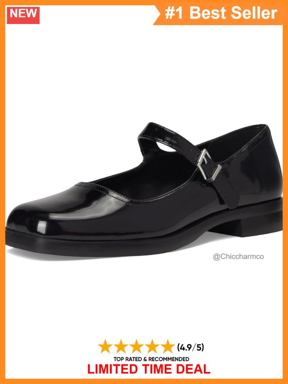Faux Leather Mary Jane Sandal with Block Heel & Buckle Strap